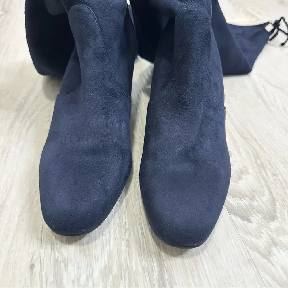 Stuart Weitzman Genna 60 City Stretch Blue Suede Over the Knee Boots Size 37.5
